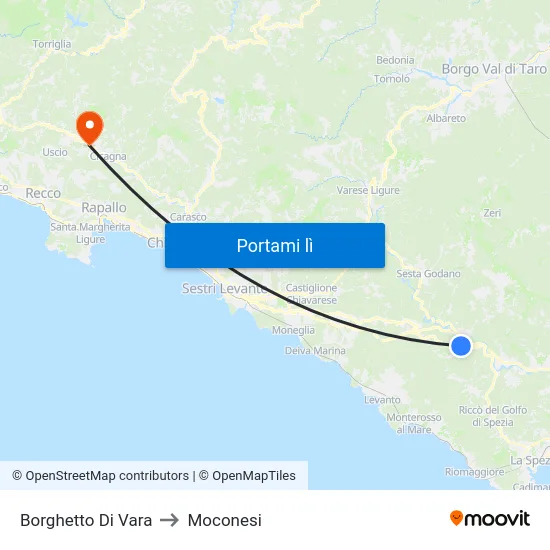 Borghetto Di Vara to Moconesi map