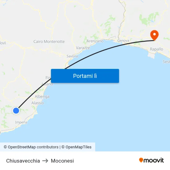 Chiusavecchia to Moconesi map