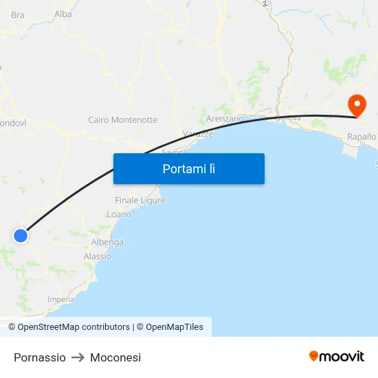 Pornassio to Moconesi map