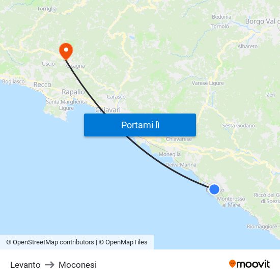 Levanto to Moconesi map