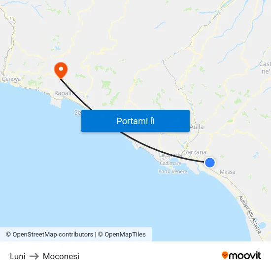 Luni to Moconesi map
