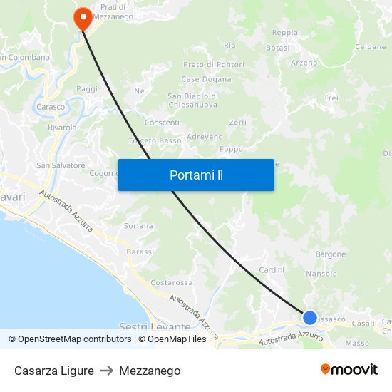 Casarza Ligure to Mezzanego map