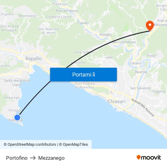 Portofino to Mezzanego map