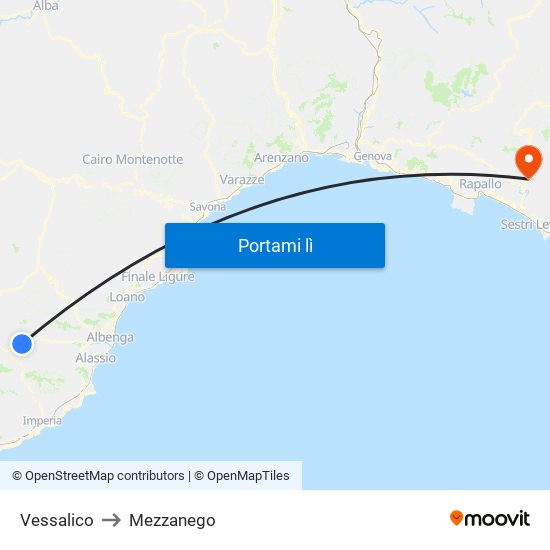 Vessalico to Mezzanego map