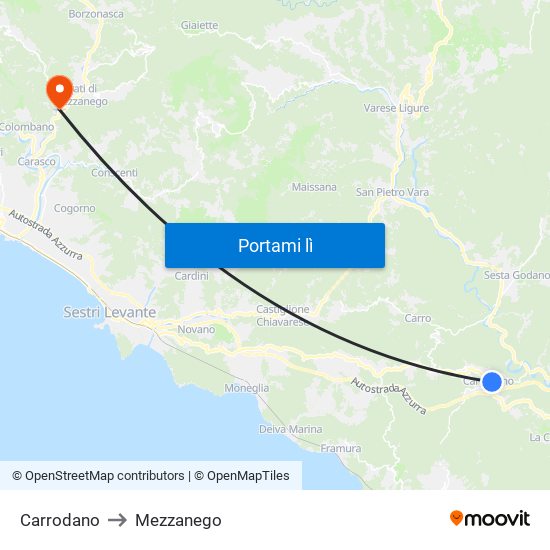 Carrodano to Mezzanego map