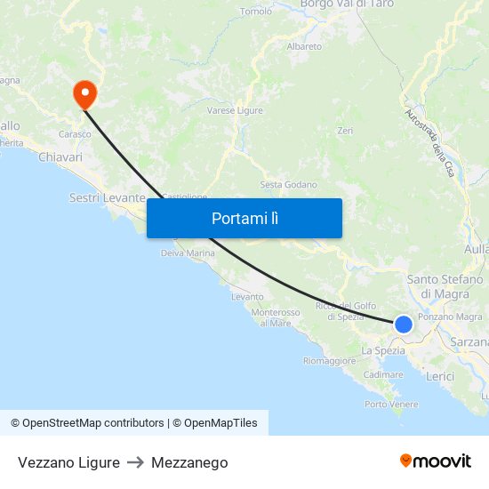 Vezzano Ligure to Mezzanego map