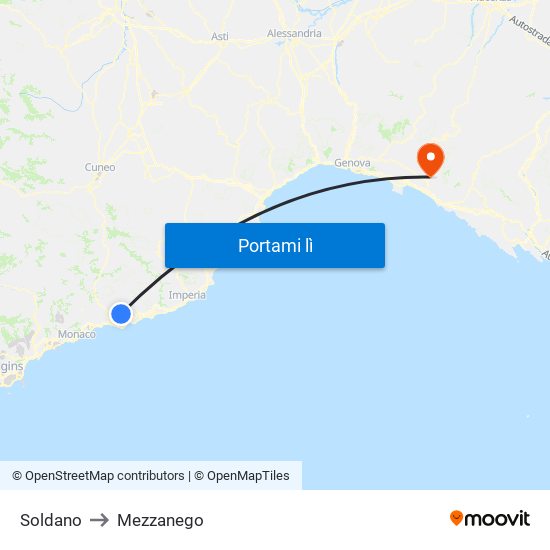 Soldano to Mezzanego map