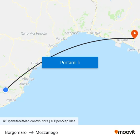 Borgomaro to Mezzanego map