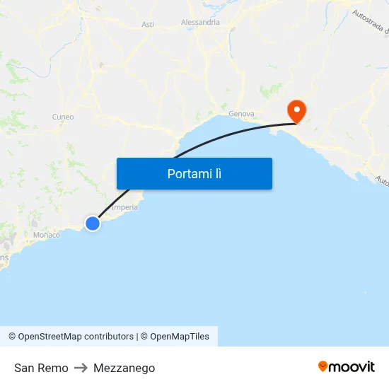 San Remo to Mezzanego map