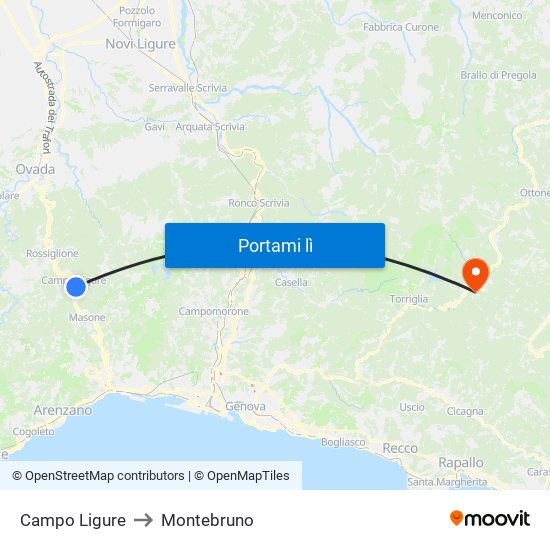 Campo Ligure to Montebruno map