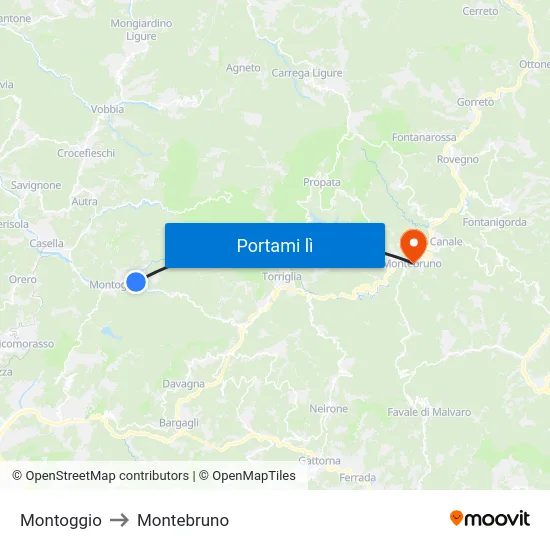 Montoggio to Montebruno map