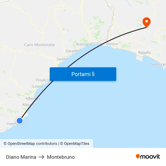 Diano Marina to Montebruno map