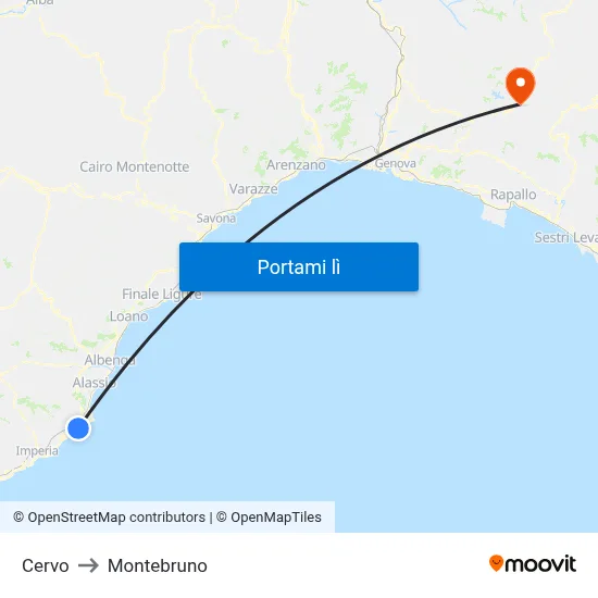 Cervo to Montebruno map