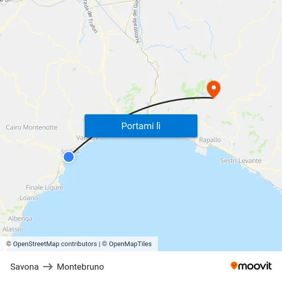 Savona to Montebruno map