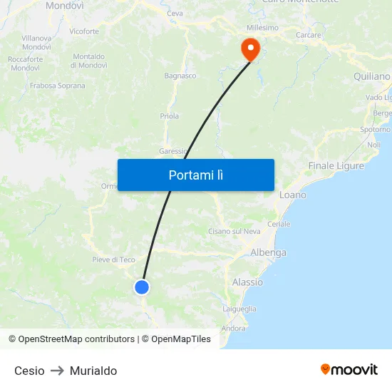 Cesio to Murialdo map