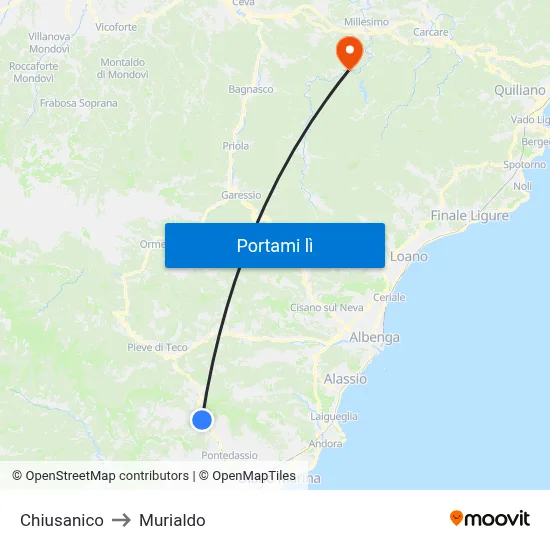 Chiusanico to Murialdo map