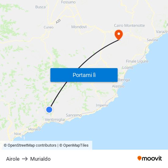 Airole to Murialdo map