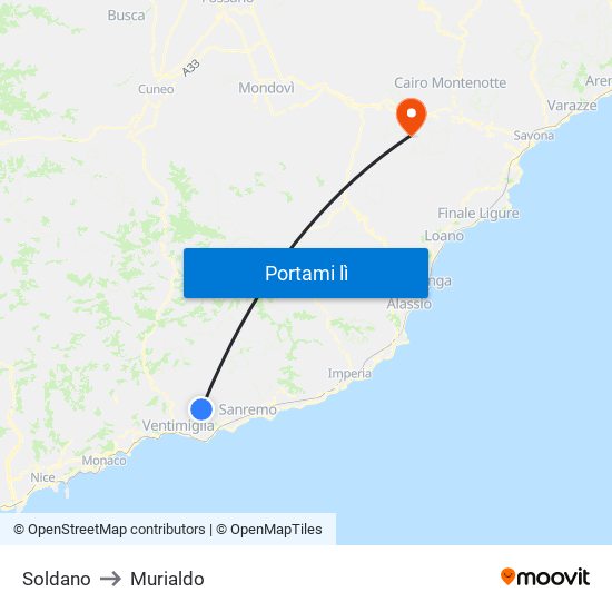 Soldano to Murialdo map