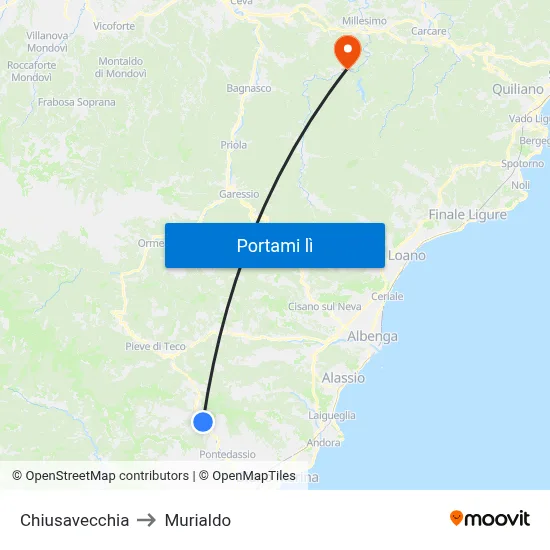 Chiusavecchia to Murialdo map