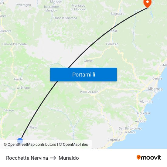 Rocchetta Nervina to Murialdo map