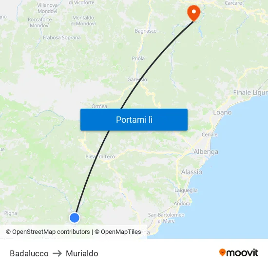 Badalucco to Murialdo map