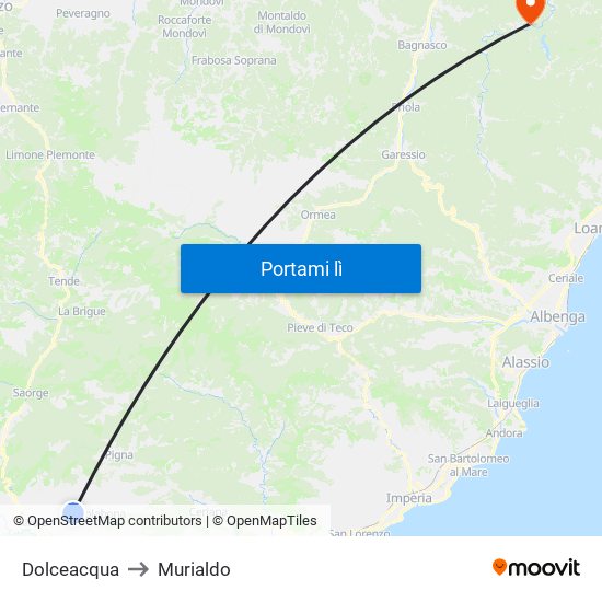 Dolceacqua to Murialdo map