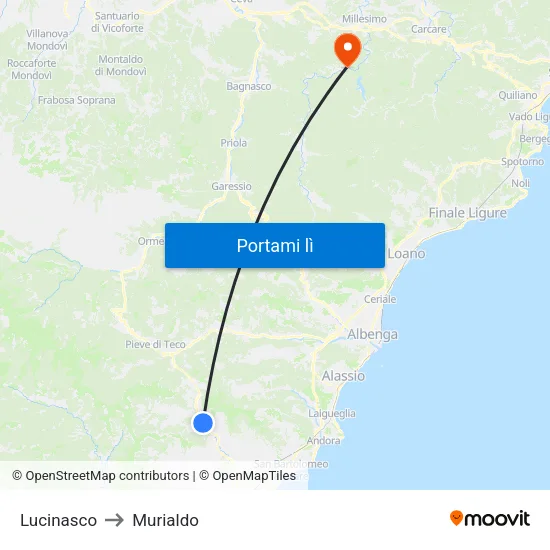 Lucinasco to Murialdo map