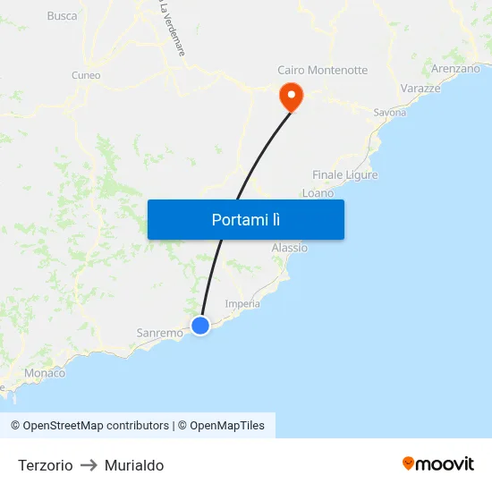 Terzorio to Murialdo map