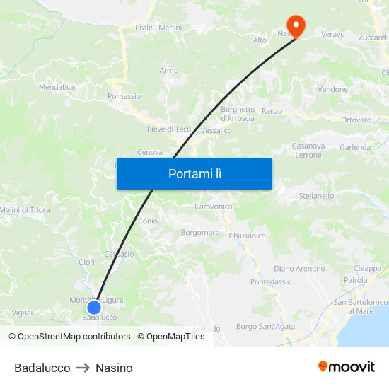 Badalucco to Nasino map