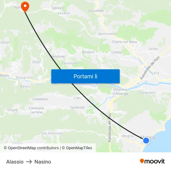 Alassio to Nasino map