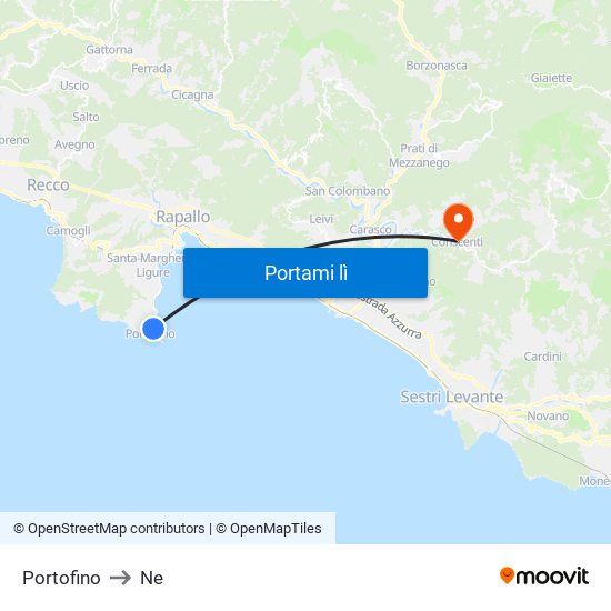 Portofino to Ne map
