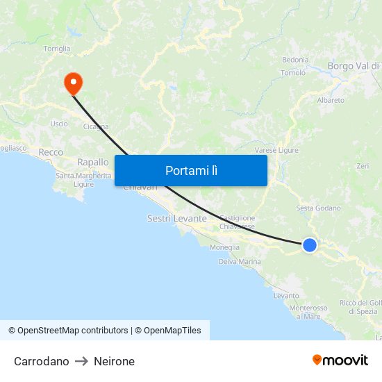 Carrodano to Neirone map