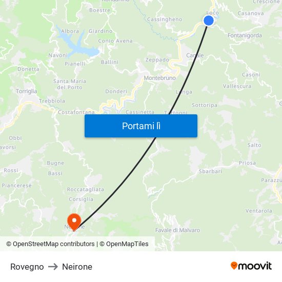 Rovegno to Neirone map