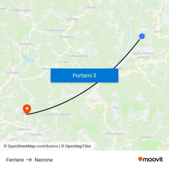 Ferriere to Neirone map