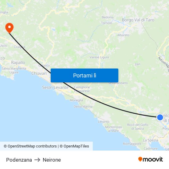 Podenzana to Neirone map