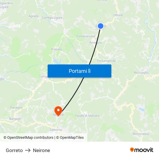 Gorreto to Neirone map