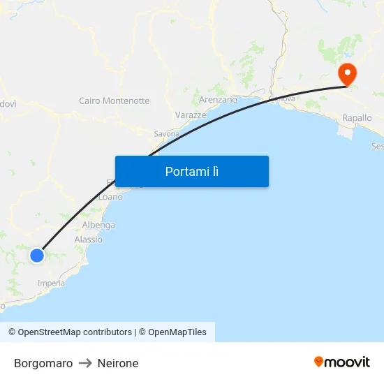 Borgomaro to Neirone map