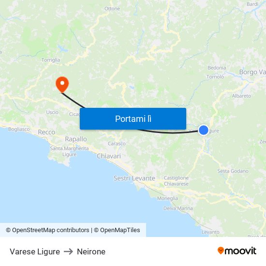 Varese Ligure to Neirone map