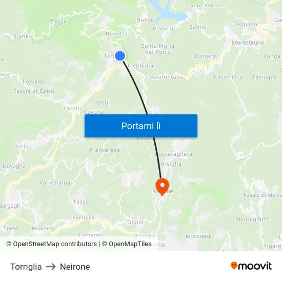 Torriglia to Neirone map