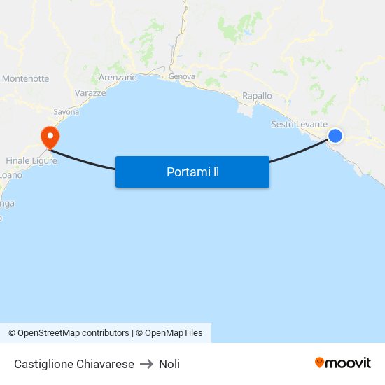 Castiglione Chiavarese to Noli map