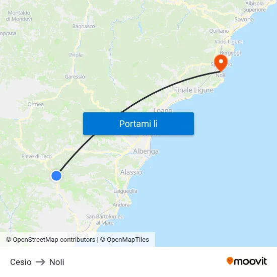 Cesio to Noli map