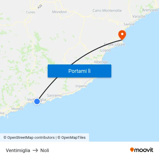 Ventimiglia to Noli map