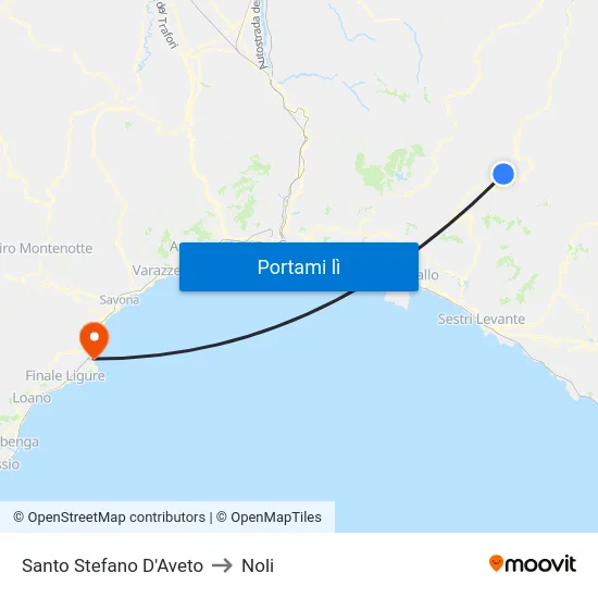 Santo Stefano D'Aveto to Noli map
