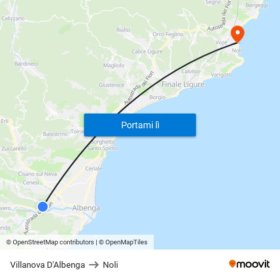 Villanova D'Albenga to Noli map