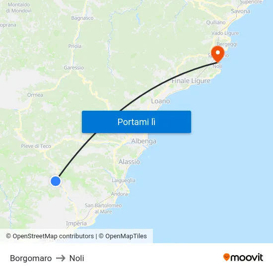 Borgomaro to Noli map