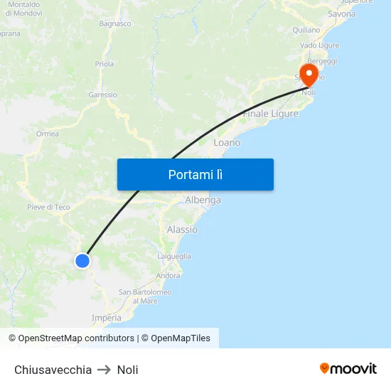Chiusavecchia to Noli map