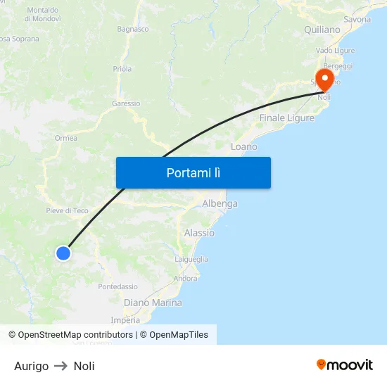 Aurigo to Noli map