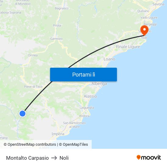 Montalto Carpasio to Noli map