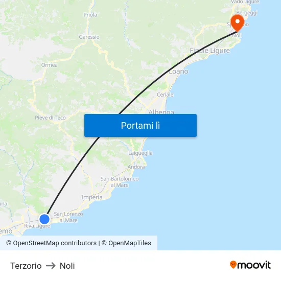 Terzorio to Noli map