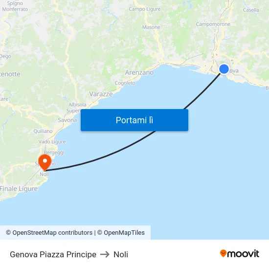 Genova Piazza Principe to Noli map